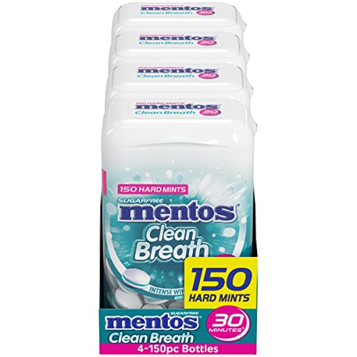 Image of Mentos Clean Breath Hard Mints, Wintergreen, 150 Piece Bottle (4 Pack)