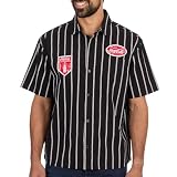 Coca-Cola Retro Pin-Striped Button Down Workwear Shirt - Officially Licensed Coke Heritage Short Sleeve Collared Woven Top Black