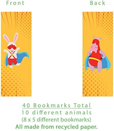 Simple Set of Bookmarks - 40 Super Animals Recycled, Earth Friendly Bookmarks, Great for School Rewards or Little prizes