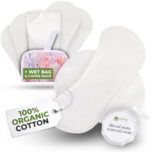 Image of Organic Cotton, High Absorbency Reusable Period Pads for Heavy Flow (6 Pack L+XL) - Leak Proof & Odor Free Cloth Pads for Women - High-Temp Washable, Breathable & Skin-Safe for Menstrual Comfort