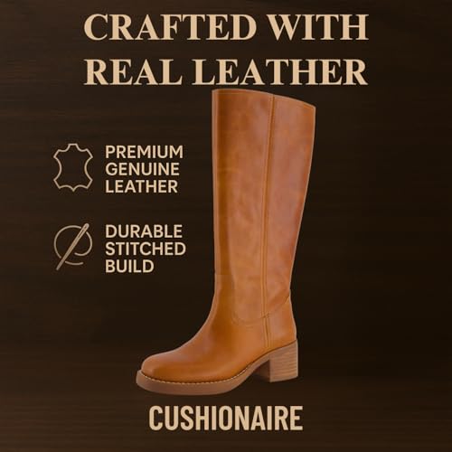 Image of CUSHIONAIRE Sawyer Genuine Leather Tall Chunky Heel Womens Boots - Pull On Casual Knee High Boots for Women
