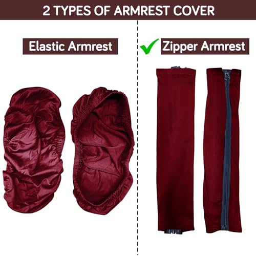 Image of HOKIPO 'SereneSolids' 140 GSM Armrest Covers for Office Chair (Zipper Style), 1 Pair, Burgundy (AR-5934-BRGN)
