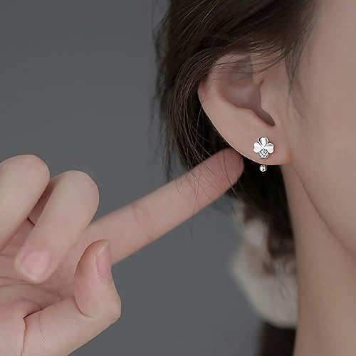 SLUYNZ Sterling Silver Clover Leaf Hoop Earrings for Women Teens Leaf Half Hoop Earrings Cartilage Helix Piercing Earrings Ball Screw Backs3
