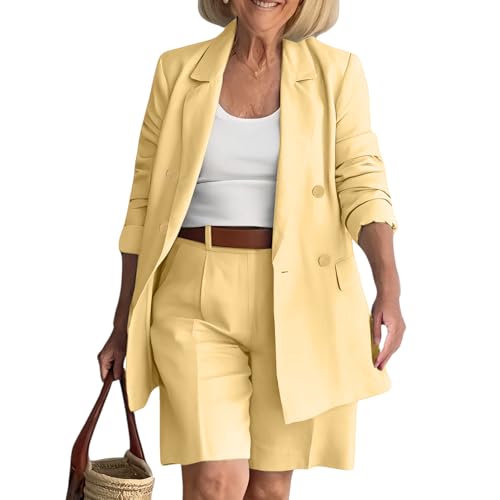 Womens 2026 Two Piece Blazer Shorts Set Open Front Long