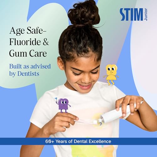 Image of STIM Junior Kids Toothpaste | Age-Appropriate Fluoride | 3-10 Years | Mixed Berry Flavoured | SLS & Colour-Free Toothpaste | Enriched with Xylitol & Vitamin E | (Combo pack with toothbrush) (Pack of 2)