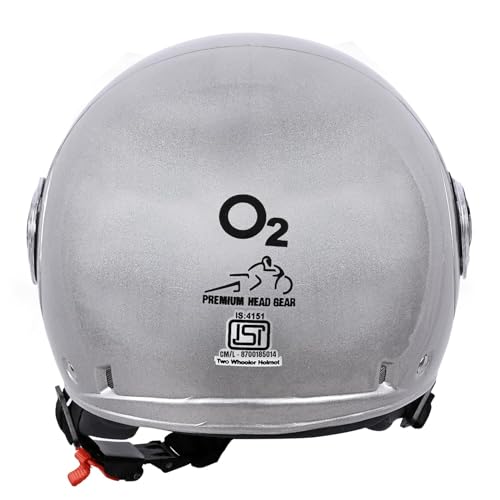 Image of O2 Open Face / Half face Helmet Unisex for Bike Women Men ISI Certified with Clear Visor Smooth Finish Lightweight & Compact (Silver, 540mm Medium)