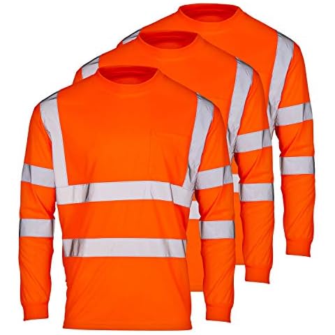 SuNi Apparel High Visibility Shirts for Men - Long Sleeve Construction Hi Vis Reflective Safety Shirts for Men Yellow Orange (XXL, Orange (3pk)) Cover