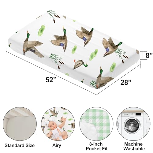 Image of 4 Pack Mallard Duck Baby Crib Sheet for Girl or Boys, Green Gingham Fitted Crib Sheet Soft Breathable, Mallard Duck Nursery Decor for Standard Mattresses Gift Set 28 x 52 in