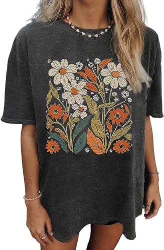 Womens Oversized Tshirt Flower Graphic Tees Nashville Music Short Sleeve Shirts Summer Casual Loose Beach Tops(Dark Gray1,L)