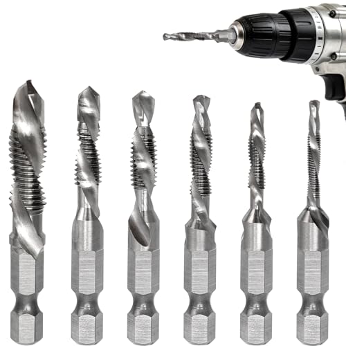 Juego de 6 brocas macho combinadas HSS M3–M10 (M3, M4, M5, M6, M8, M10), vástago hexagonal de 1/4', para taladrar y roscado en madera, plástico y PVC