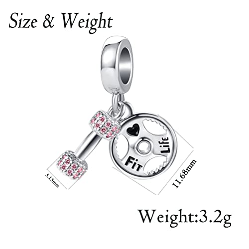 Pink Dumbbell Barllbell Gym Workout Charm for Pandora Bracelets Sports Barbell CZ Bead3