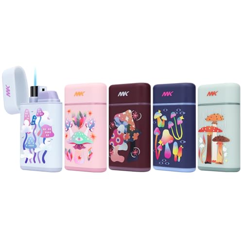 MK Lighter 5-Pack Torch Flame Pocket Lighters Refillable and Multipurpose Ideal for Candles BBQ Camping and Everyday Use (Myco-Cosmo-5PC)
