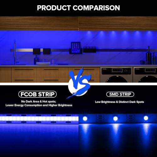 Image of 6.56FT /2M 5V USB LED Light Strip Blue Flexible High Density COB Strips 640LEDs, 8mm LED Tape for Under Cabinet Bedroom No Controller and Power