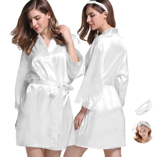 2Pcs Womens Floral Kimono Robe Silk Robes Bride Bridesmaid Satin Robes Bridal Dressing Gown Silky Bathrobe3
