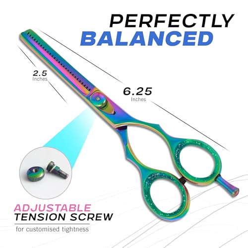 KATX Effilierschere, Professionelle Friseurschere zum Ausdünnen und Schneiden von Haaren, Edelstahl Gezahnte Haarschneideschere für Männer, Frauen und Kinder (6' Multicolor)