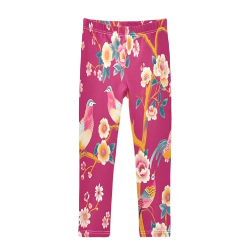 Toddler Girls Leggings Printed Yoga Pants Leggings Hot Pink Bird for Kids