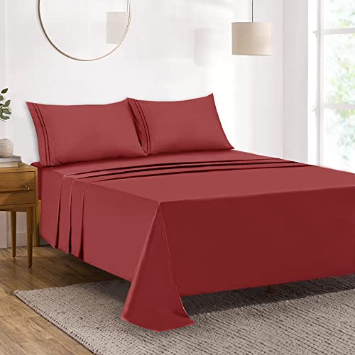 Mejoroom Queen Size Sheet Set - Hotel Luxury 1800 Bedding Sheets & Pillowcases - Deep Pocket Fitted Sheet, Hypoallergenic, Wrinkle& Breathable, Fade Resistant - 4 Piece (Queen, Burgundy) #TOP1