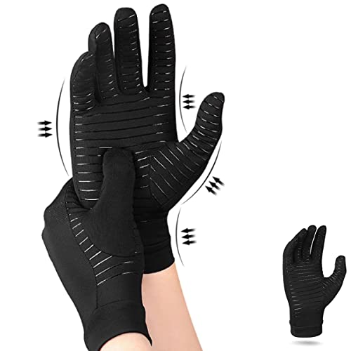 Muross Lot de 2 paires de gants de compression en cuivre pour homme et femme avec pression, soulagement de la douleur et guérison pour l'arthrite, le canal carpien, noir (L) Cover