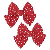 2PCS Polka Dot Bow Hair Clips, Red Duckbill Hair Clips for Girls, Handmade Burgundy Hair Bow, Baby Girl Hair Accessories, French Spotted Bowknot Barrettes