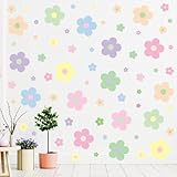 Hotop 128 Pcs Y2K Room Decor Cute Flowers Wall Decal Aesthetic Preppy Wall Art Decor Peel and Stick Retro Stickers Room Aesthetic Decor for Girl Teen Home Dorm Bedroom Decoration (Danish Pastel)