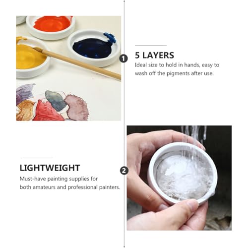 Paleta de cerámica Healeved de 5 capas azul para acuarelas y bocetos 6