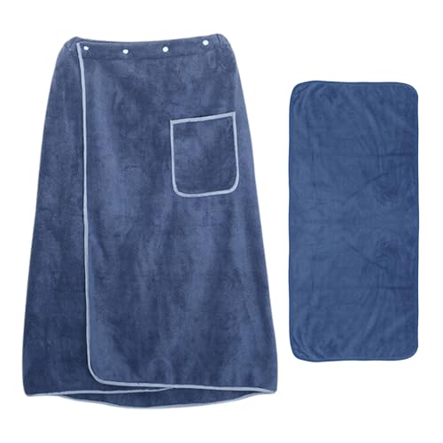 Astralong Sortie de Bain + Serviette, 135x75cm, 400 g/m², Drap de Bain Grande Taille, Peignoir Homme Femme Réglables avec Élastique, Boutons-Pression, Poche, Robe de Sauna en Polyester, Lint Free