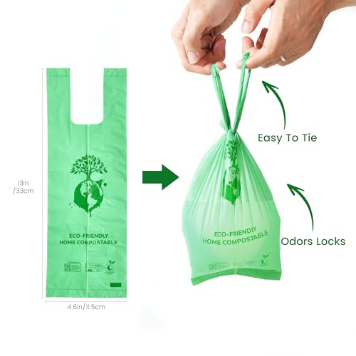 Image of NYEONHRT Certified Compostable Dog Poop Bags, 100 Counts Extra Thick and Leak Proof Biodegradable Pet Poop Handle Tie Bags with US BPI, ASTM D6400, EN13432 and OK Compost Certified (10 Rolls)