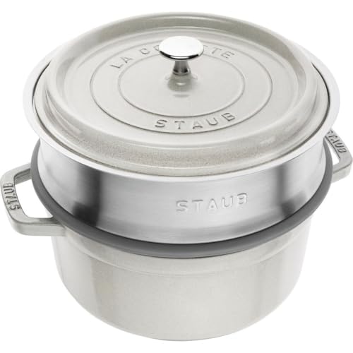 Zwilling Staub La Cocotte 40508-822-0 - Olla redonda de hierro fundido con inserto y trufa, capacidad de 3,8 litros, color blanco