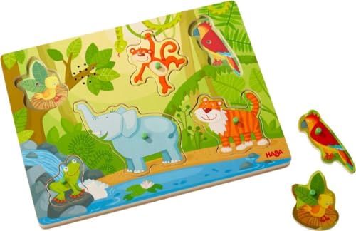 HABA 303181 - Sound-Greifpuzzle Im Dschungel , Kinderpuzzle ab 2 Jahren mit süßen Tiermotiven , Lustige Tiergeräusche sorgen für extra Spaß