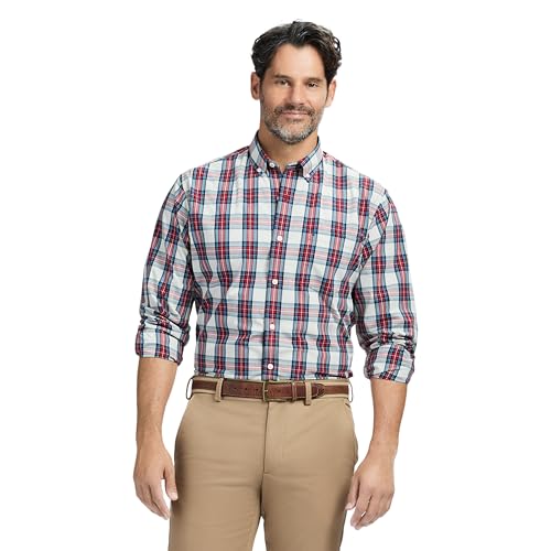 IZOD Men's Long Sleeve Holiday Tartan Button Down Shirt, Silver Birch, XX-Large