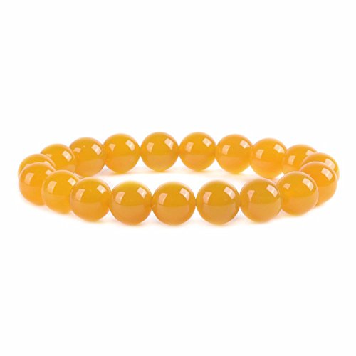 Yellow agate gemstone 10mm round beads stretch bracelet 7 inch un…