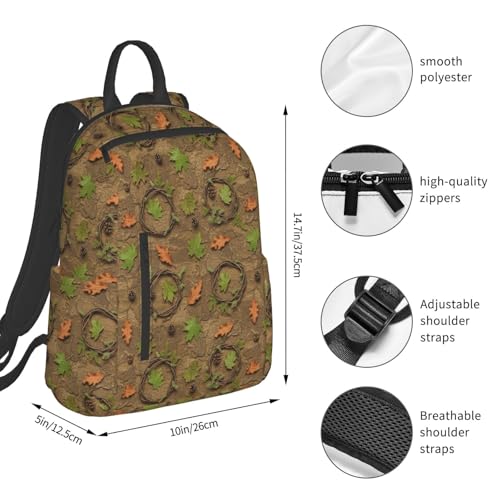 Lightweight Travel Backpack with Bottle Side Pockets, Perfect for Outdoor Adventures, Camo Trees Leaves Hunting Camouflage Daypack Rucksack4
