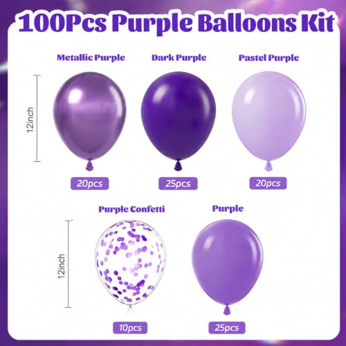 Image of 100Pcs Purple Balloons with Metallic Pastel Dark Purple Confetti Balloons | 12inch Purple Chrome Confetti Latex Balloons Kit for Women Birthday Wedding Baby Bridal Shower Halloween Party Decorations