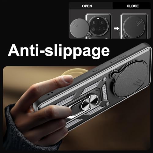 Image of Shockproof Back Case Cover for Xiaomi 17 Ultra 5G, Shockproof Xiaomi 17 Ultra Back Cover, Ring Case with Kickstand and Camera Protection Shutter - Black