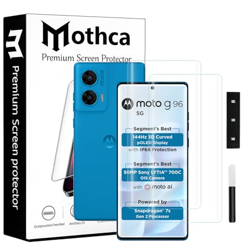 Image of Mothca Curved UV Tempered Glass Screen Protector for Moto G96 5G | Transparent | Pack of 2 | Borderless Full Screen Coverage with UV Installation Kit