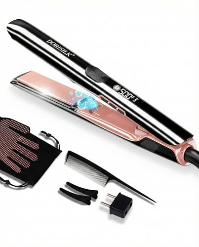 DORISILK 500 Degree High Temp Professional Hair Straightener，30s Fast Heating Ceramic Flat Iron ，2 in 1 Hair Straightener and Curler，Plasma Flat Iron Get Frizz-Free ，Dual Voltage for Travel Using