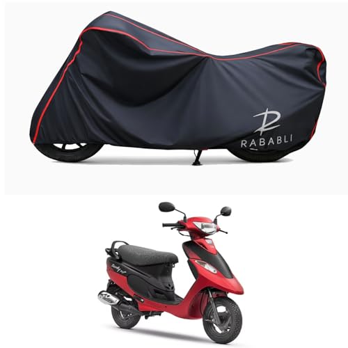 Image of Waterproof Bike Body Cover Compatible for | TVS Scooty Pep+ | Taffeta Fabric, Red Piping Design, Bottom Elastic Fit | Dustproof, Sun UV & Rain Protection for All Bikes