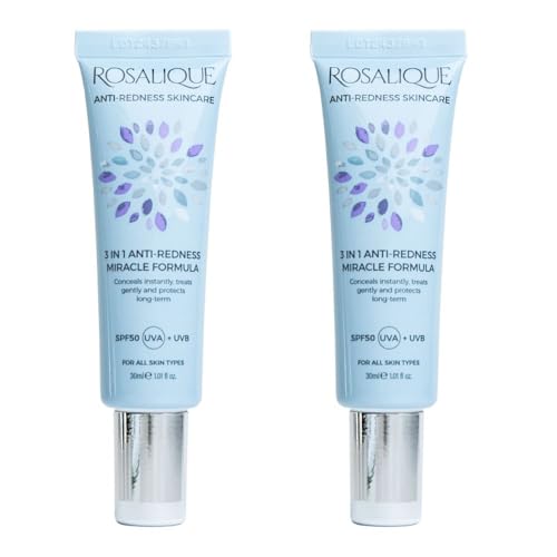 Rosalique 3 in 1 Anti-Redness Miracle Formula Colour Corrector SPF50 for Hypersensitive and Redness Prone Skin Suitable for All Skin Types Value Bundle (2 x 30ml Pack)