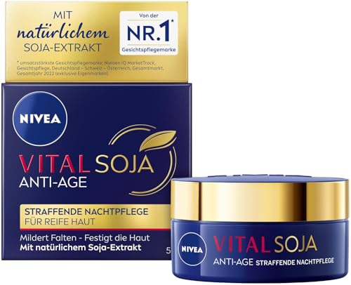 NIVEA VITAL SOJA Anti-Age Straffende Nachtpflege, reichhaltige Gesichtspflege für reife Haut mit natürlichem Soja-Extrakt, regenerierende Nachtcreme für Faltenmilderung (50 ml)