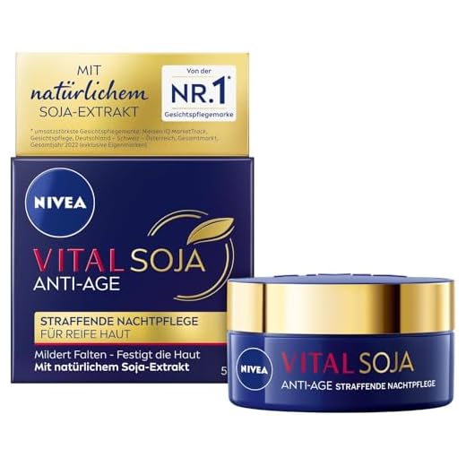NIVEA VITAL SOJA Anti-Age Straffende Nachtpflege, reichhaltige Gesichtspflege für reife Haut mit natürlichem Soja-Extrakt, regenerierende Nachtcreme für Faltenmilderung (50 ml)