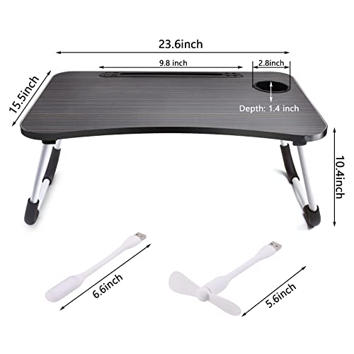 Image of Slendor Foldable Lap Desk with Cup Holder for Bed, Couch, Floor | Portable,with USB Light, Fan, Pen Holder,Tablet Holder,for Laptop,Writing,Eating, Black