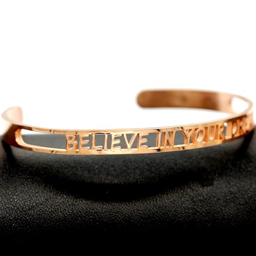 Image of Uloveido Fashion Cuff Encouragement Bracelets for Women with Quote Believe In Your Dreams Hollow Bangle Cuff Bracelet Rose Gold Plated for Women Encouragement Gifts Y467