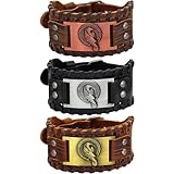 3pcs Viking World Tree Leather Bracelet Rune Wolf Claw Raven Nordic Amulet Bracelets Gothic Jewelry Renaissance Accessories(Odin Raven)
