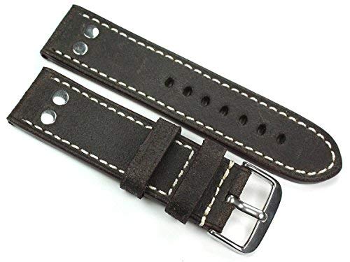 RIOS 1931 - Correa para reloj de pulsera (24 mm, piel de ternero, estilo vintage, con remaches, color marrón oscuro NT) Cover