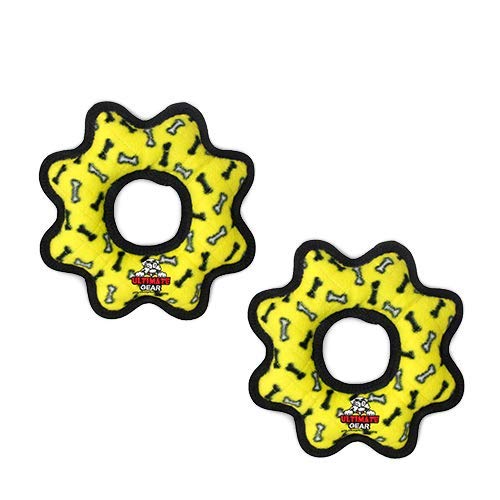 TUFFY-World's Tuffest Soft Dog Toy- Ultimate Gear Ring-Squeakers-Multiple Layers.Made Durable,Strong & Tough.Interactive Play(Tug,Toss & Fetch).Machine Washable & Floats (Regular 2 Pack, Yellow Bone)
