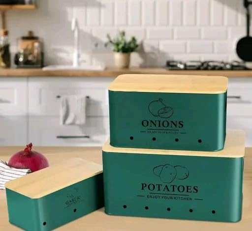 Image of 3 Pieces Potato Onion Storage Bin Sturdy for Kitchen Counter Farmhouse Decor white|Home & Garden | Kitchen Storage & Organization |3 Food Storage Containers (Green)