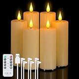 Forever Speed 6pcs Rechargeable Led Candles(12cm/14cm/16cm),Flameless Candles with Remote Control and Timer,Pillar Candles Electric Candles for Halloween Christmas Decoration,Camping,Weddings