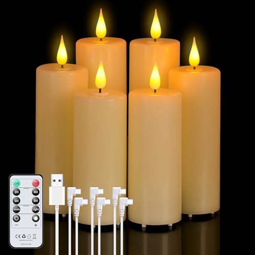 Forever Speed 6pcs Rechargeable Led Candles(12cm/14cm/16cm),Flameless Candles with Remote Control and Timer,Pillar Candles Electric Candles for Halloween Christmas Decoration,Camping,Weddings