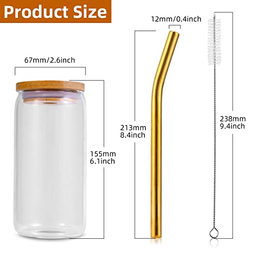 Vikeyhome 4 Pack Drinking Glasses, Can Shaped Glass Cups With Bamboo Lids And Gold Stainless Steel Straws, 16 Oz Beer Glasses, Iced Coffee Glasses, Cute Tumbler For Jam, Juices And Cocktail #TOP1