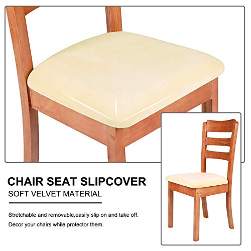 smiry Stretch Chair Seat Covers for Dining Room Velvet Dining Chair Seat Protectors Chair Slipcovers, Set of 2, Cream - Image 4